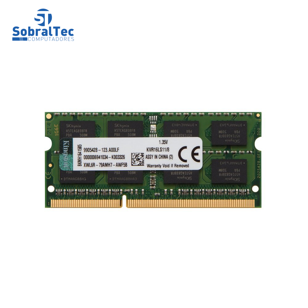 Memória Ram Notebook 8Gb Ddr3L Kingston 1600 Kvr16ls11/8 Low 1.35v